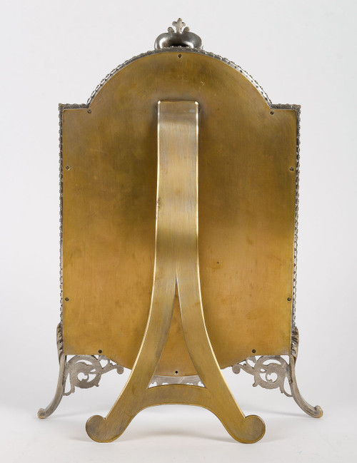 A late 19th century bronze and cloisonné enamel table mirror