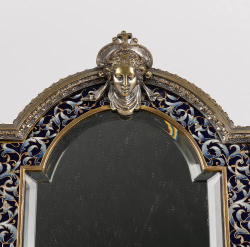 A late 19th century bronze and cloisonné enamel table mirror