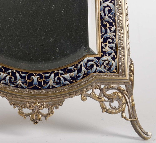 A late 19th century bronze and cloisonné enamel table mirror