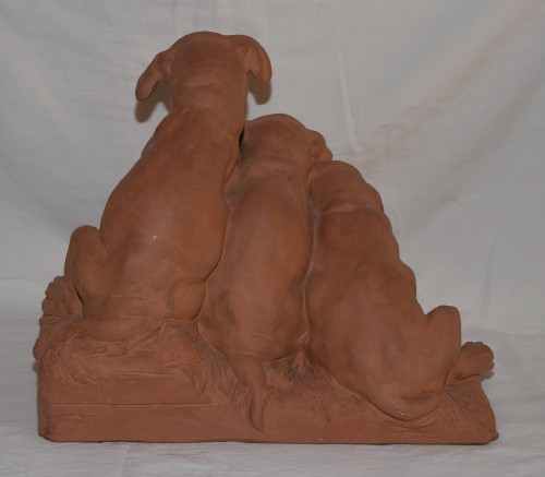 Terracotta "three Puppies" Signed Georges Lucien Vacossin Early 20th Century