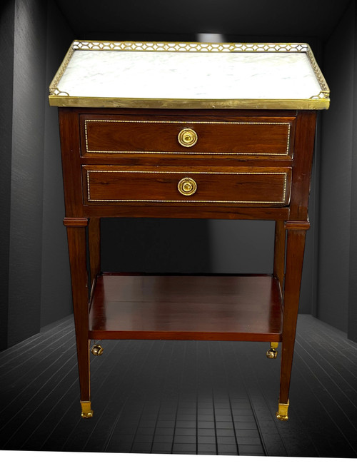 18th LOUIS XVI PERIOD LIVING ROOM TABLE IN MAHOGANY WITH WHITE MARBLE TOP