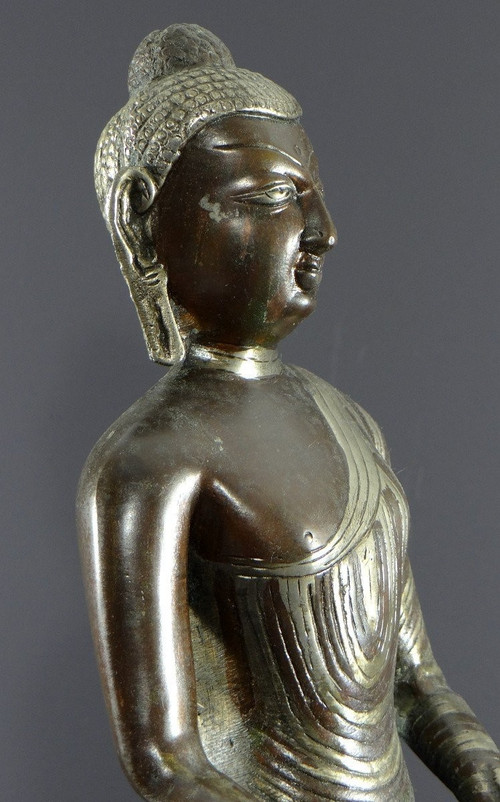 Burma, 1920s/1930s, Bronze Buddha Statue with Double Copper and Silver Patina.