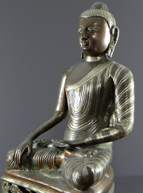 Burma, 1920s/1930s, Bronze Buddha Statue with Double Copper and Silver Patina.