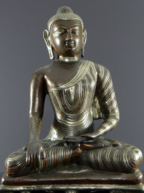 Burma, 1920s/1930s, Bronze Buddha Statue with Double Copper and Silver Patina.