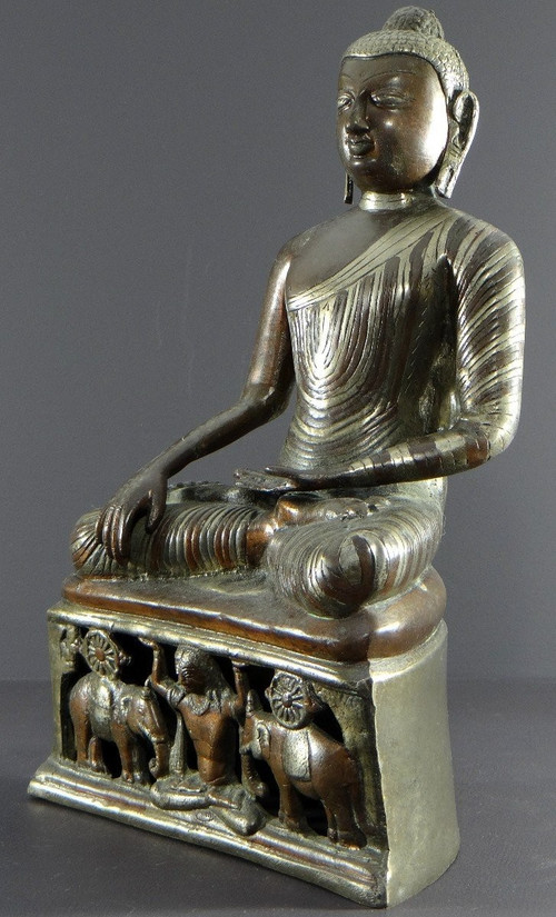 Burma, 1920s/1930s, Bronze Buddha Statue with Double Copper and Silver Patina.