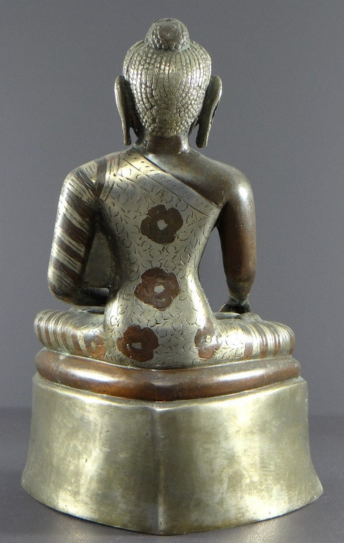 Burma, 1920s/1930s, Bronze Buddha Statue with Double Copper and Silver Patina.