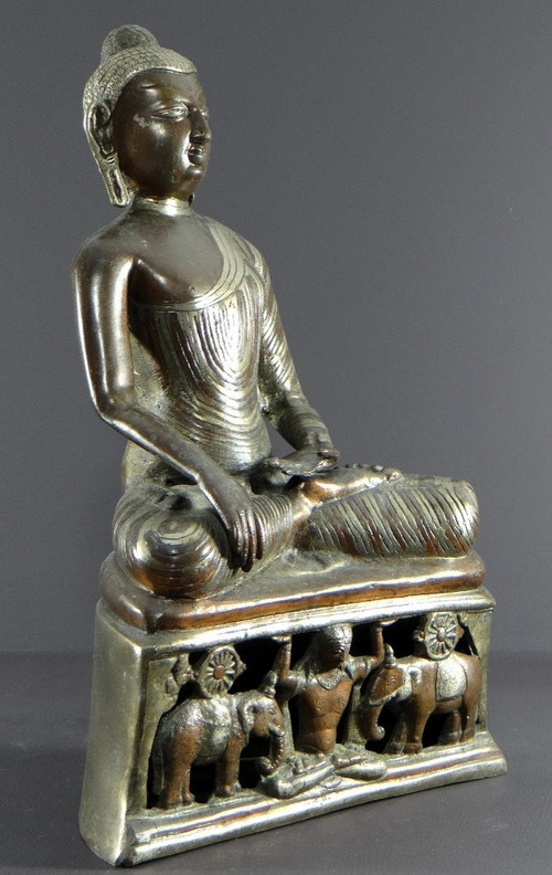 Burma, 1920s/1930s, Bronze Buddha Statue with Double Copper and Silver Patina.