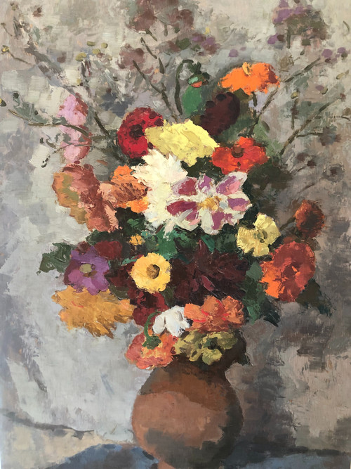 Frederic Deshayes Oil on panel Flowers