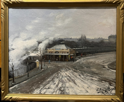 Ernest Lipinski (xix-xx) – Paris, belebter Bahnhof unter dem Schnee, 1890