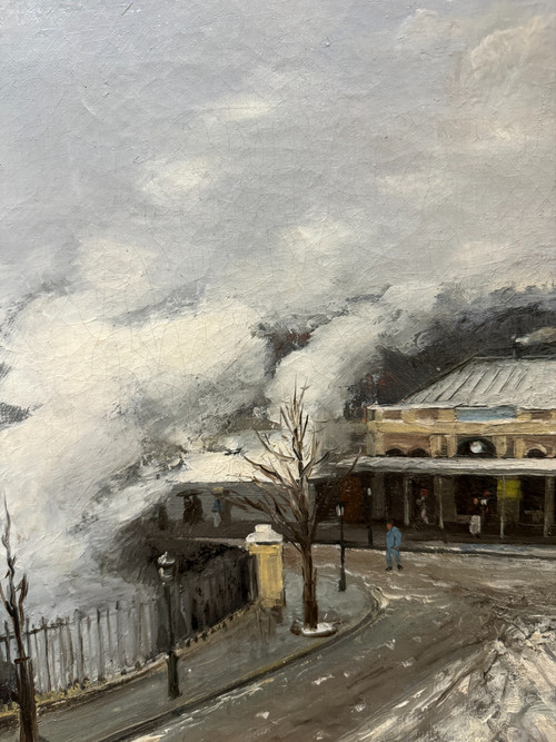 Ernest Lipinski (xix-xx) – Paris, belebter Bahnhof unter dem Schnee, 1890