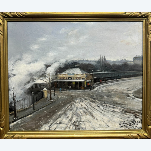 Ernest Lipinski (xix-xx) – Paris, belebter Bahnhof unter dem Schnee, 1890