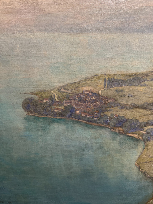 André Engel (1880-1942) - Swiss School, Aerial View of Lake Geneva, 1913