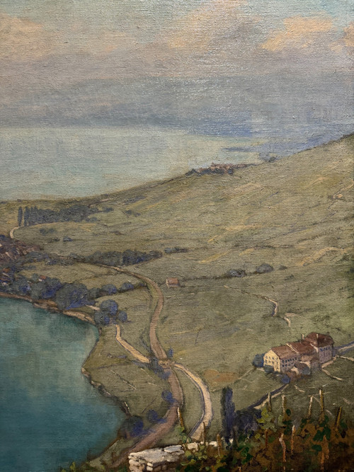 André Engel (1880-1942) - Swiss School, Aerial View of Lake Geneva, 1913