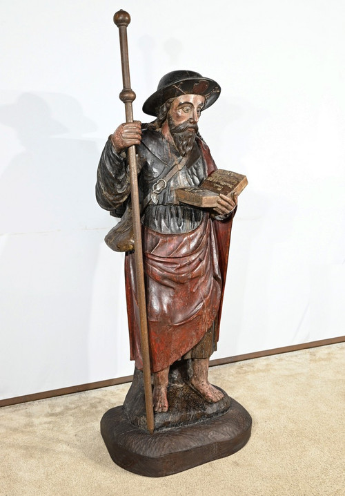 Important Sculpture of Saint James in Polychromed Oak – 18th Century