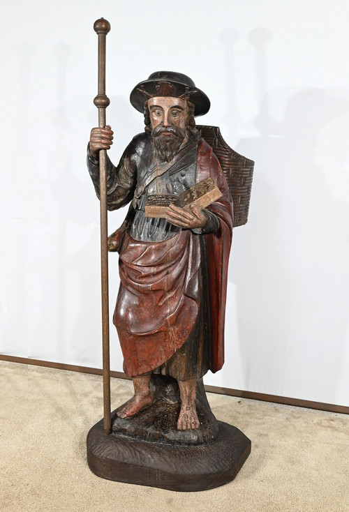 Important Sculpture of Saint James in Polychromed Oak – 18th Century