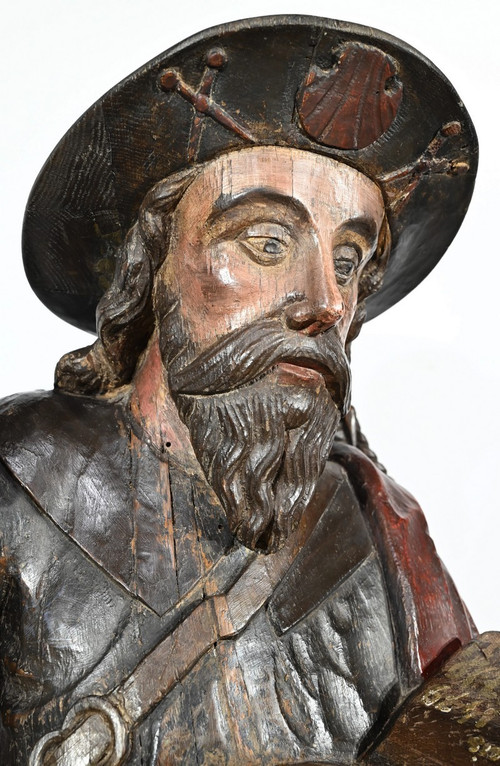 Important Sculpture of Saint James in Polychromed Oak – 18th Century