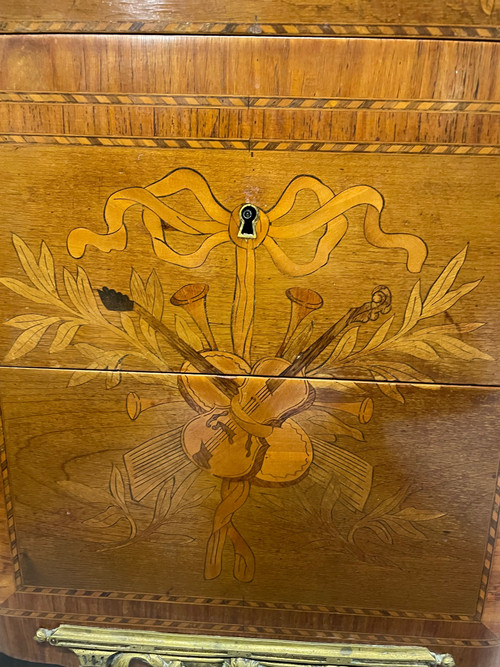 Transition Style Commode In Marquetry With Musical Instruments