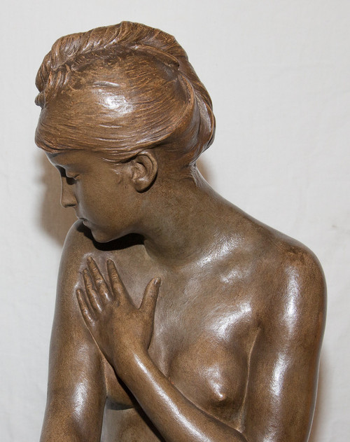 Terracotta Sculpture "the Bather" Signed Delaroche 1797-1856