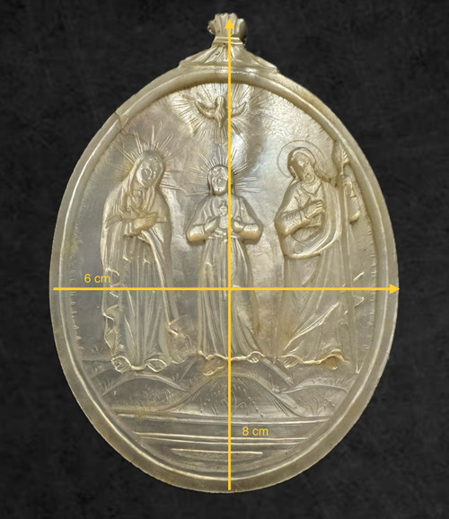 Holy Family Carved On Mother-of-Pearl, Egyptian Souvenir Dated 1867