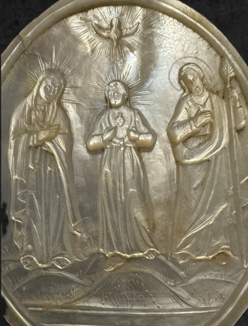 Holy Family Carved On Mother-of-Pearl, Egyptian Souvenir Dated 1867