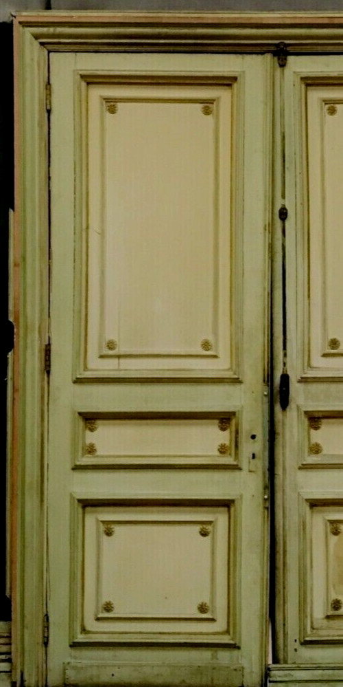 Double Haussmann passage doors in patinated solid wood 19th century