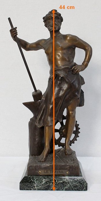 Bronze mit brauner und goldener Patina, "Le Travail", von Rousseau - Anfang des 20. Jahrhunderts