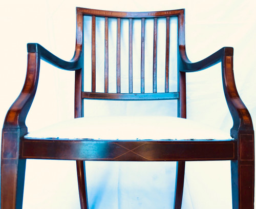 Mahogany inlaid desk armchairs XIXth century