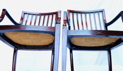 Mahogany inlaid desk armchairs XIXth century