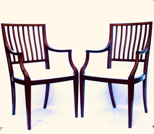 Mahogany inlaid desk armchairs XIXth century