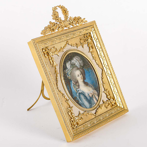 A beautiful ivory painting of Marie Antoinette in a late 19th century gilt bronze frame.