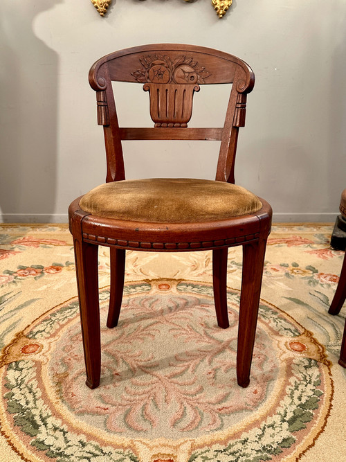 Süe Et Mare, Pair Of Art Deco Mahogany Chairs Circa 1920