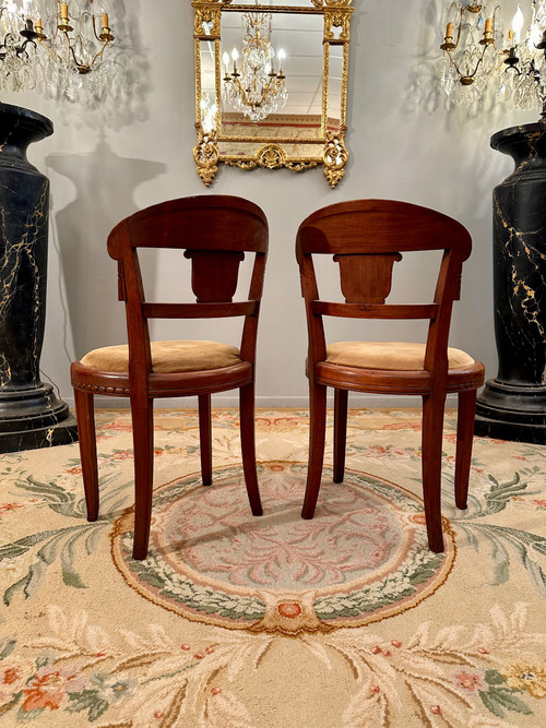 Süe Et Mare, Pair Of Art Deco Mahogany Chairs Circa 1920