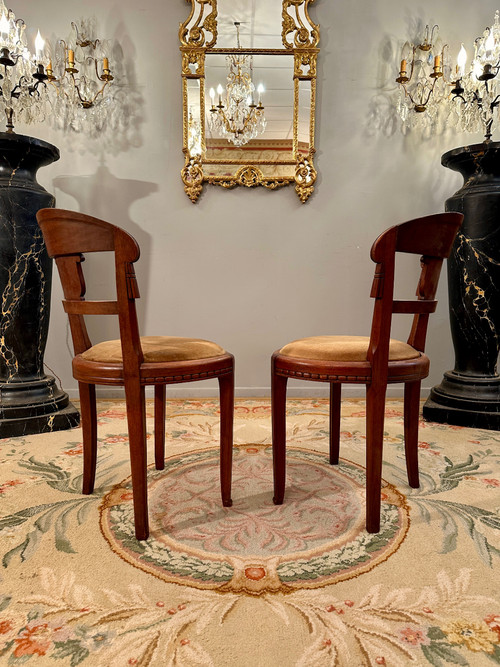 Süe Et Mare, Pair Of Art Deco Mahogany Chairs Circa 1920