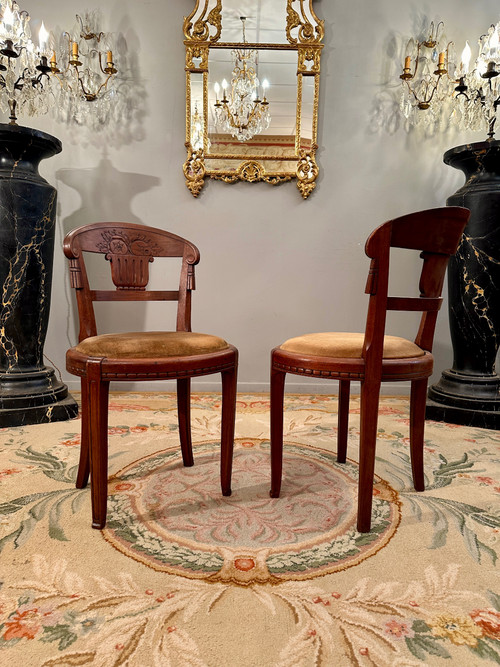 Süe Et Mare, Pair Of Art Deco Mahogany Chairs Circa 1920