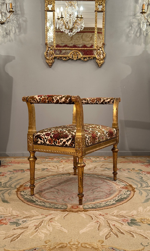 Louis XVI Style Gilded Wood Piano Bench Napoleon III Period