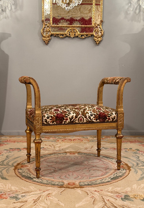 Louis XVI Style Gilded Wood Piano Bench Napoleon III Period