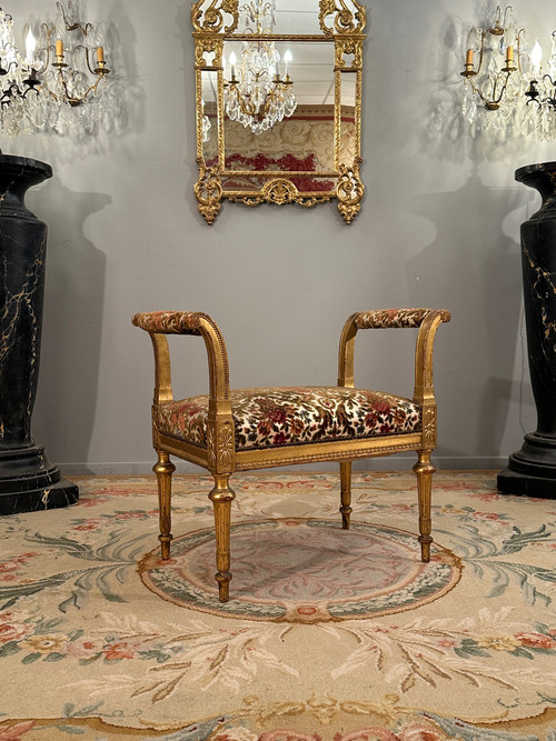 Louis XVI Style Gilded Wood Piano Bench Napoleon III Period