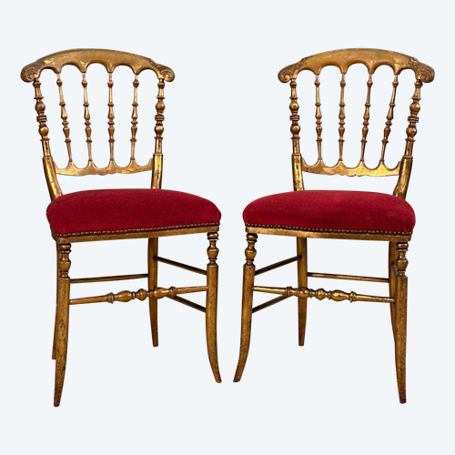 Paire De Chaises En Bois Doré d'Epoque Napoleon III Vers 1870