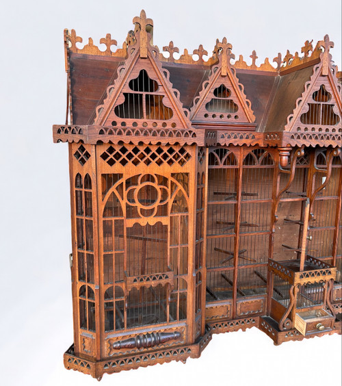 Importante Cage à Oiseaux - Volière Figurant Une Maison Début XXème L 158 cm