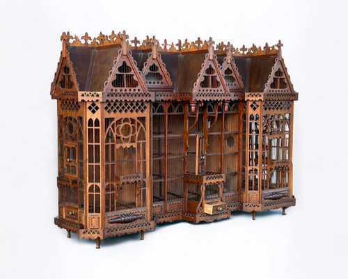 Importante Cage à Oiseaux - Volière Figurant Une Maison Début XXème L 158 cm