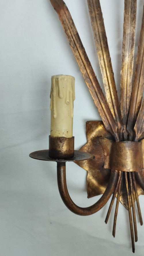 Pair of gilded metal sconces-Maison Ferrocolor circa 1960