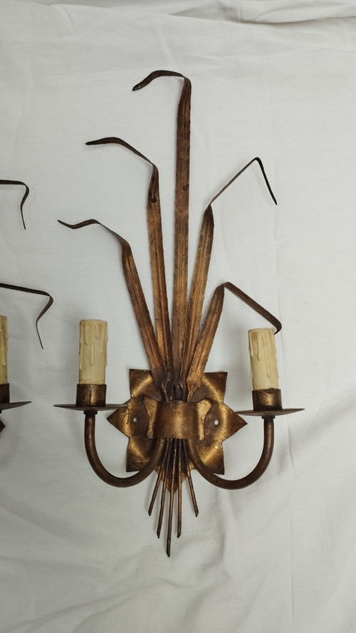 Pair of gilded metal sconces-Maison Ferrocolor circa 1960