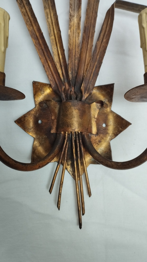 Pair of gilded metal sconces-Maison Ferrocolor circa 1960