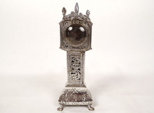 Miniature Dutch Silver Floor Clock Virgin Venus 19th century