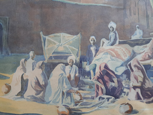 Mc Kean , North African Village Scene , Watercolor , 1949.