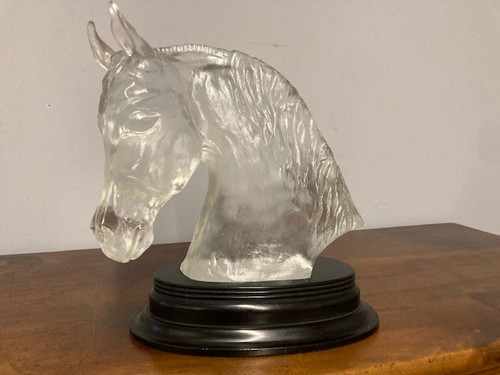 Horse head sculpture in Baccarat crystal signed De Lesseps Tauni 1976 only 240 examples