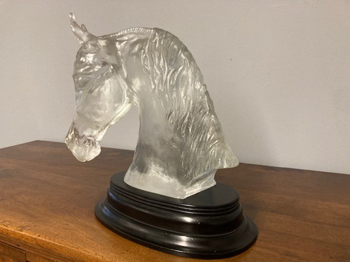 Horse head sculpture in Baccarat crystal signed De Lesseps Tauni 1976 only 240 examples