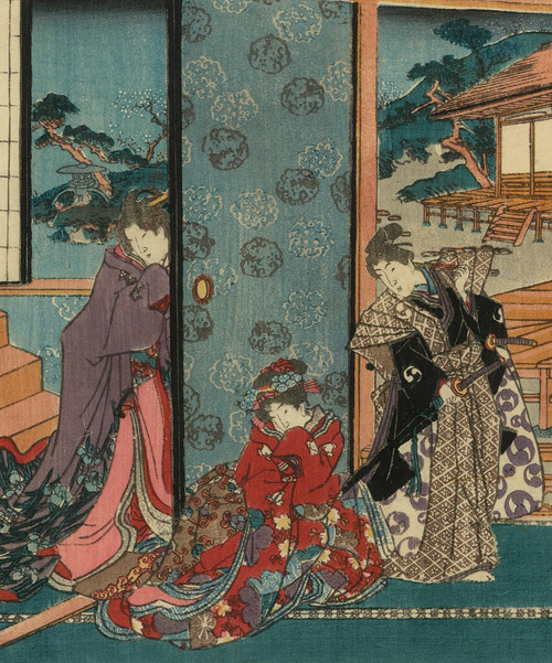 Utagawa Toyokuni I, estampe japonaise, scène de vie d'un palais