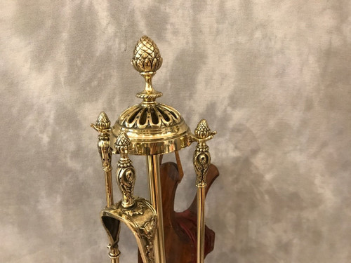 Serviteur de cheminée en laiton et bronze d'époque 19 ème de style Louis XVI 