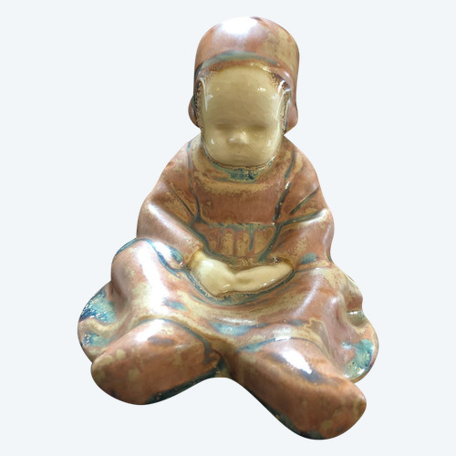 Faience from Quimper Baby seated by Berthe Savigny (1882-1958) work around 1925